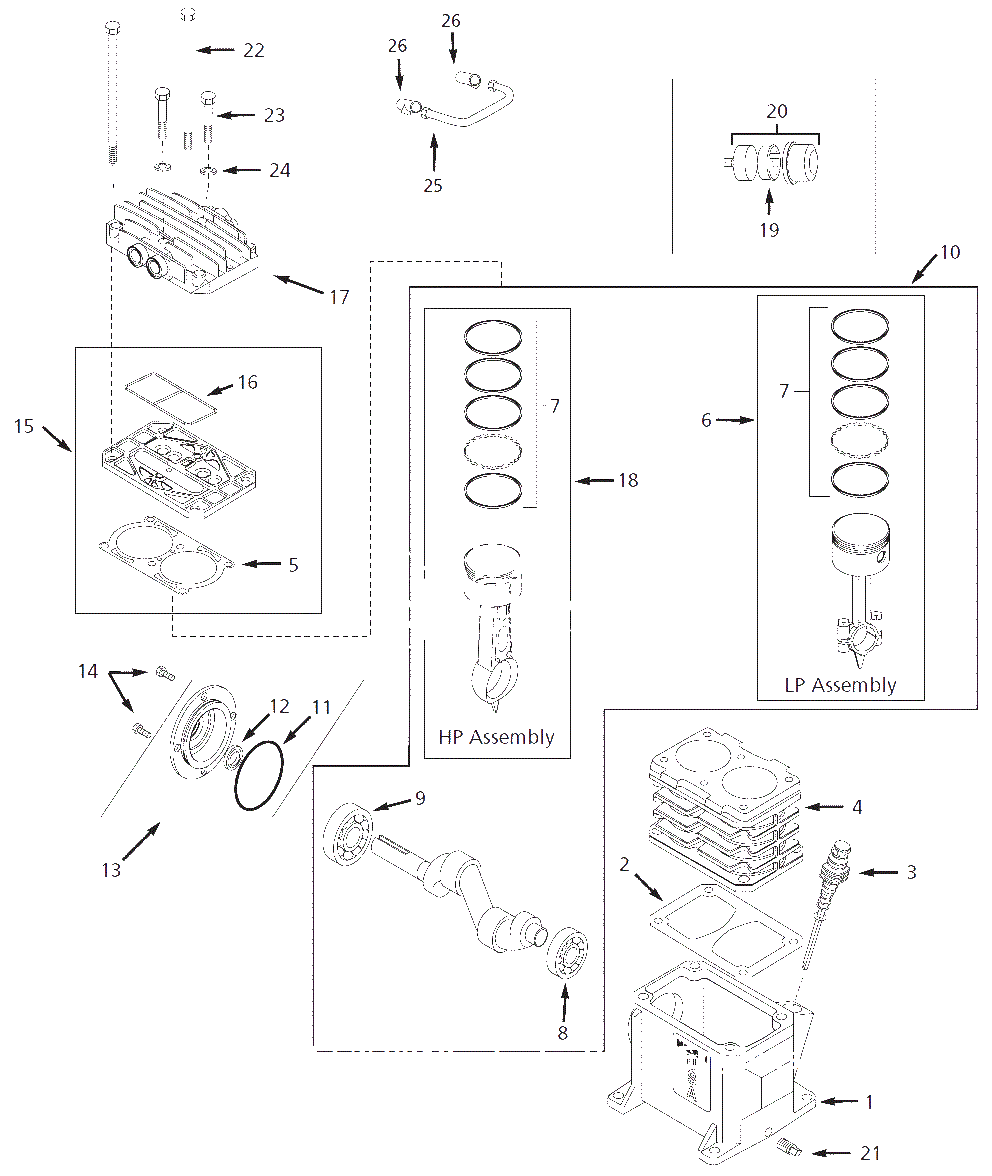 Pump Parts Diagram and Parts List for TC100000KB  Campbell Hausfeld Compressor